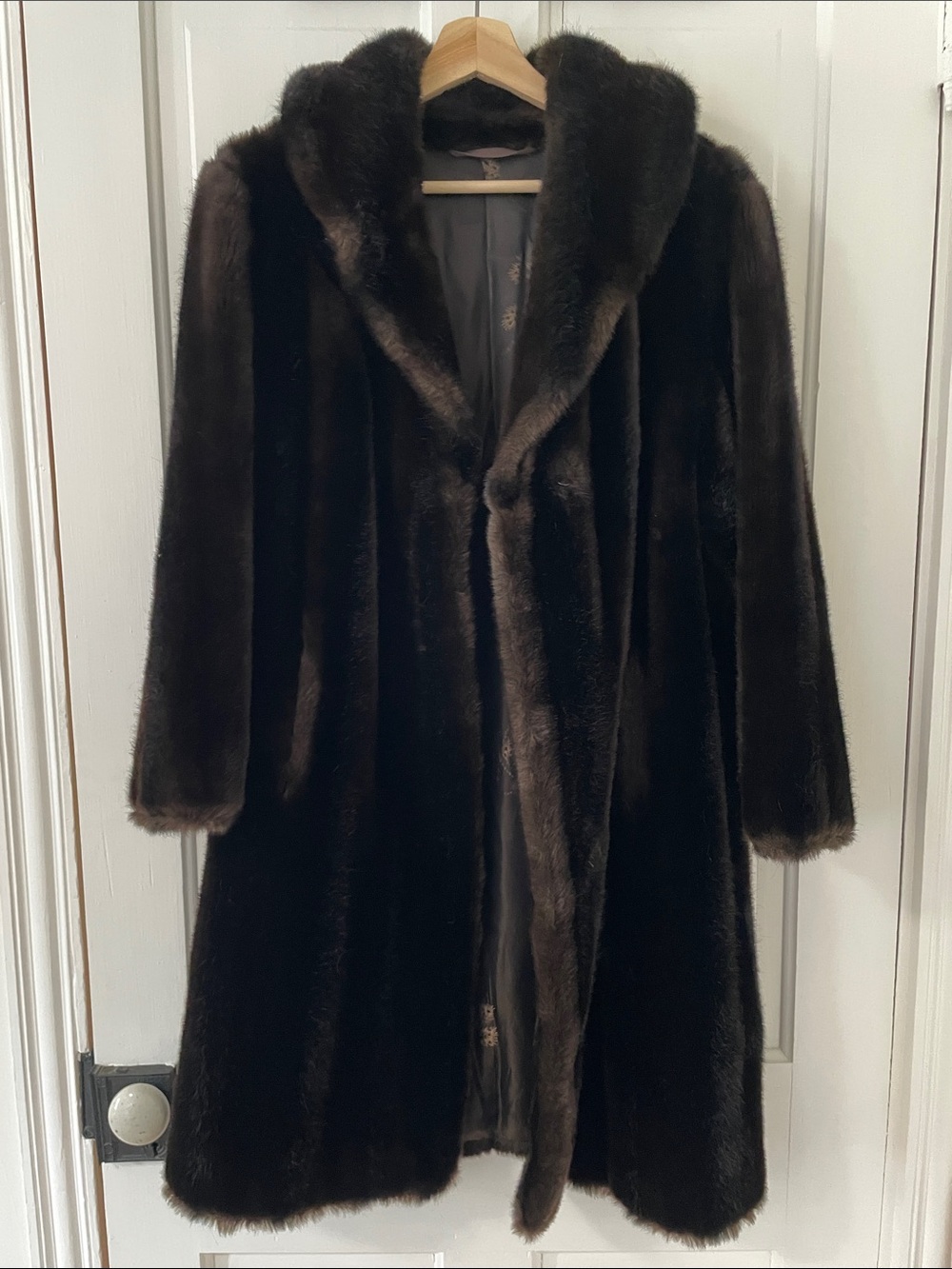 Vintage Tissavel of France Black Faux Fur Coat with Gold Label